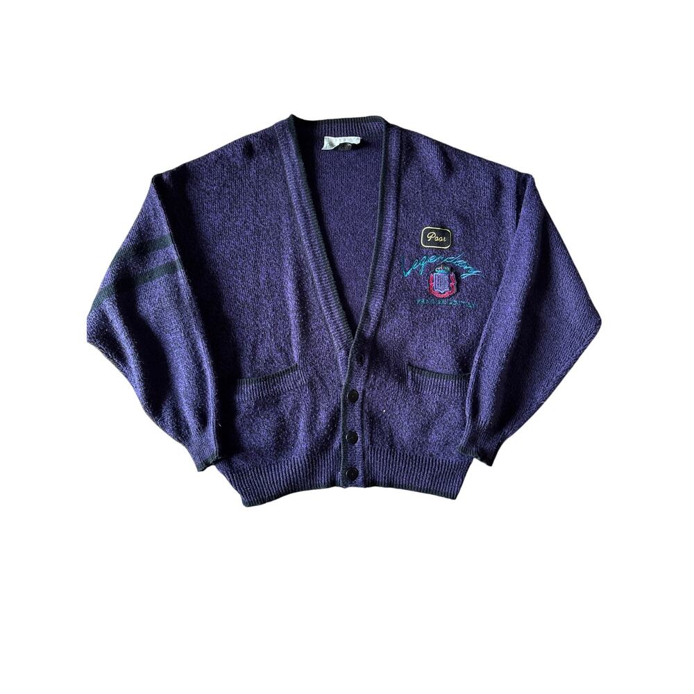 Poor Parker Upcycled Vintage I.O.U. 90’s Baggy L Purple Black Cardigan Sweater